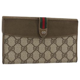 Cartera larga GUCCI GG Supreme Web Sherry Line PVC Beige Gold Auth 196939
