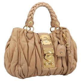 Borsa a mano Miu Miu Matelassé in pelle 2way Beige Gold Auth 196973V
