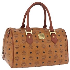 Borsa Boston MCM Vicetos Logogram PVC Leather Brown Gold Auth 200899