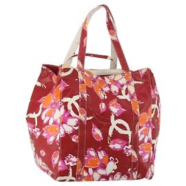 Saco Tote CHANEL High Summer Line PVC Canvas Red CC Auth BA15144