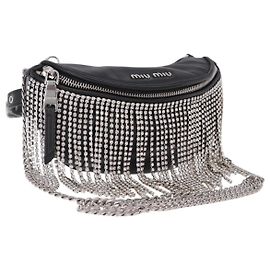 Borsa vita Miu Miu Matelassé in pelle nera argento Auth ka5842M