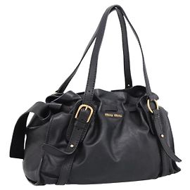 Borsa a tracolla Miu Miu in pelle nera e oro Auth yk20875M