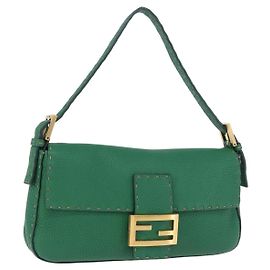 Borsa FENDI Selleria Mamma Baguette Bag in pelle Verde Oro 8BR101 Auth yk20828SAM