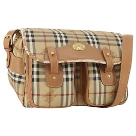 Sac à épaule Burberrys Nova Check PVC Cuir Beige Doré Auth BA14999