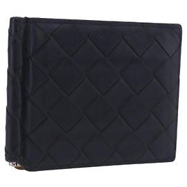 Tarjetero BOTTEGA VENETA INTRECCIATO de cuero Navy Silver Auth BA15282