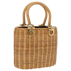 Bolso Salvatore Ferragamo Gancini de rafia beige y dorado auténtico BA15106V