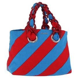 Bolso Tote con Cadena Miu Miu Canvas Red Blue Auth BA15319V
