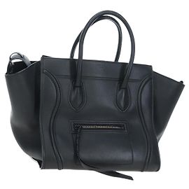 Céline CELINE Luggage Phantom Hand Bag Leather Black Auth am12412M