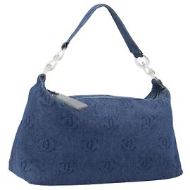 Borsa a tracolla CHANEL COCO Mark Denim Blue Silver CC Auth yk20842V