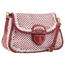 Borsa a tracolla PRADA in pelle Bianco Rosso Auth 196589A