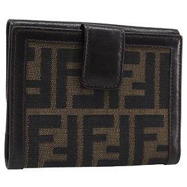 Portafoglio FENDI Zucca Canvas Mamma Baguette Nero Marrone Auth 199786A