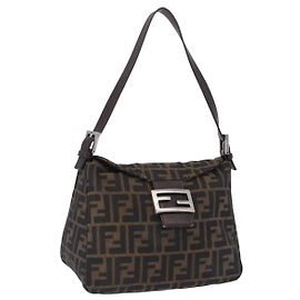 Borsa a tracolla FENDI Zucca Canvas Mamma Baguette Nero Marrone Auth 197893A