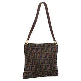 Borsa a tracolla FENDI Zucca Canvas Marrone Tono Oro Auth 199011