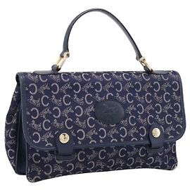 Céline Borsa a mano CELINE C Saluki Canvas Navy Gold Tone Auth 200184