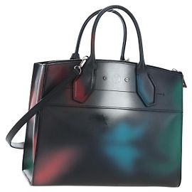Borsa a mano LOUIS VUITTON City Steamer MM in pelle nera e argento LV Auth 195902SM