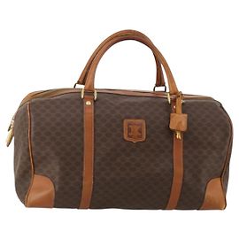 Céline Borsa Boston CELINE Macadam Canvas PVC Leather Brown Gold Auth BA15139