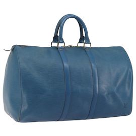 LOUIS VUITTON Epi Keepall 45 Boston Bag Blue M42975 LV Auth 190619