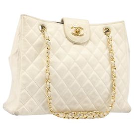 Sac à épaule CHANEL Matelasse à chaîne en agneau Blanc Gold CC Auth 197780