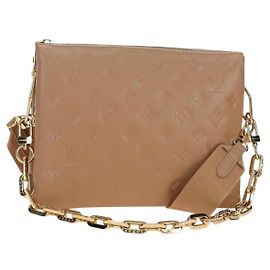 LOUIS VUITTON Monogram Emboss Kussan PM Shoulder Bag Taupe M21263 Auth 195912V