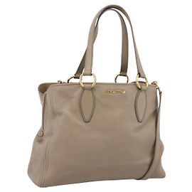 Miu Miu Tote Bag Leder 2-Wege Beige Gold Auth 199139V