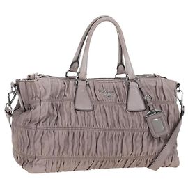 Borsa a mano Prada Gathered in pelle 2way Grigio Argento Auth 199643V