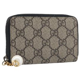 LOUIS VUITTON GG Supreme Coin Purse PVC Beige Gold Tone 431482 LV Auth am12481V