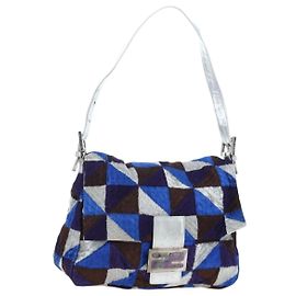 Borsa a tracolla FENDI Mamma Baguette Canvas Blue Silver Auth 196591V