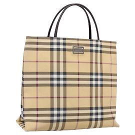 Bolso de mano BURBERRY Nova Check PVC Beige Silver Auth 200962