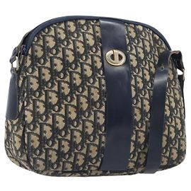 Borsa a tracolla Christian Dior Trotter Canvas Navy Gold Auth 199128