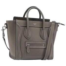 Céline Borsa a mano CELINE Luggage Nano Shopper in pelle 2way Grigio Argento Auth 199033V