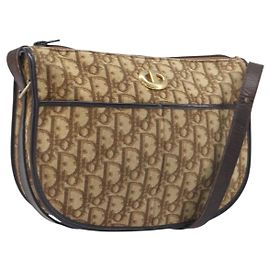 Borsa a tracolla Christian Dior Trotter Canvas Beige Gold Auth 199140