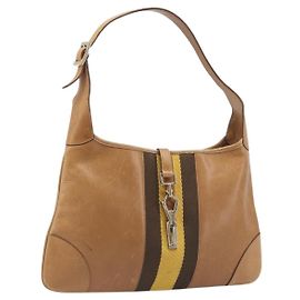 Bolso de mano GUCCI Jackie Sherry Line de cuero marrón y dorado 001 4057 Auth 199158A
