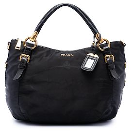 Borsa Prada Tessuto Canapa Logo Nera