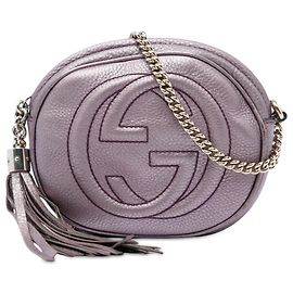 Borsa a tracolla Mini Soho in pelle di vitello martellata metallizzata viola Gucci