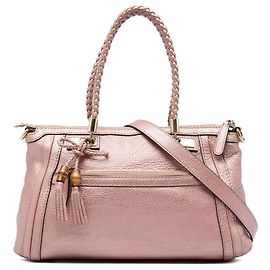 Borsa Satchel Bella Gucci in pelle di vitello martellata metallizzata rosa