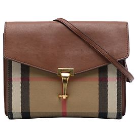 Borsa a tracolla Derby Macken Burberry Small in pelle e tela House Check marrone