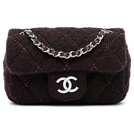 Borsa a tracolla Chanel Extra Mini in lana matelassé marrone con patta singola