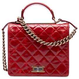 Borsa Satchel con patta e manico superiore Chanel Reissue 2.55 Rita in vitello lucido matelassé rosso, Large