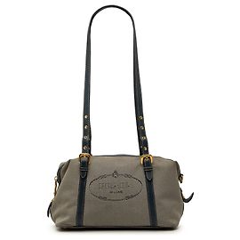 Borsa a tracolla Prada in tela Canapa con logo marrone