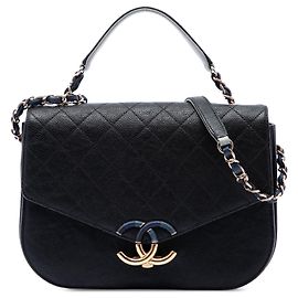 Borsa Satchel Chanel Paris Cuba Medium Quilted Caviar Thread Around Flap Nera