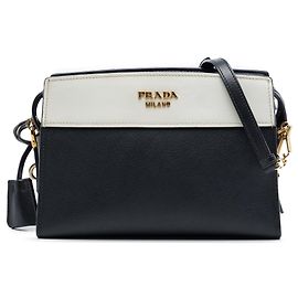 Prada Esplanade Crossbody aus bicolorem Saffiano- und City-Kalbsleder in Schwarz