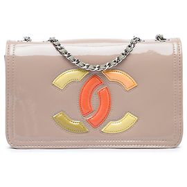 Borsa a tracolla Chanel CC Patent Lipstick Ligne Flap Beige