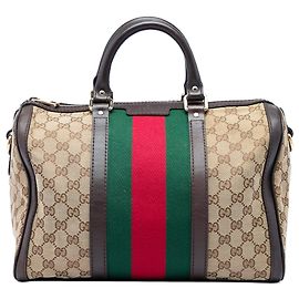 Gucci Medium GG Canvas Web Joy Boston Bag Satchel Beige