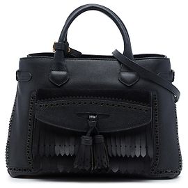 Bolso Satchel Banner Burberry de piel de becerro de grano medio negro con brogue y flecos