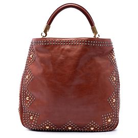 Borsa hobo Roady in pelle di vitello borchiata marrone Saint Laurent
