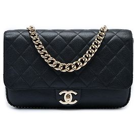 Borsa Chanel Large CC Quilted Caviar Studded Single Flap Satchel Nera