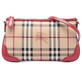 Borsa a tracolla Burberry Peyton in tela rivestita rossa Haymarket Check