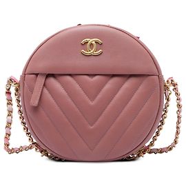 Bolso bandolera redondo Chanel Chevron de piel de cordero rosa As Earth