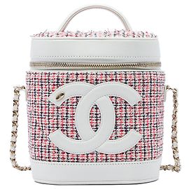 Borsa Satchel Vanity Case CC in Tweed e Pelle di Agnello Rossa Chanel