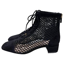 Stivaletti Christian Dior in mesh, camoscio nero e pizzo NWOB Sz.38 usati